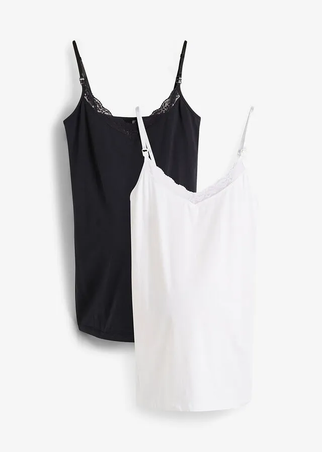 TOP DE LACTANCIA CON ENCAJE Y ALGODóN ORGáNICO (2 UNIDADES) NEGROBLANCO